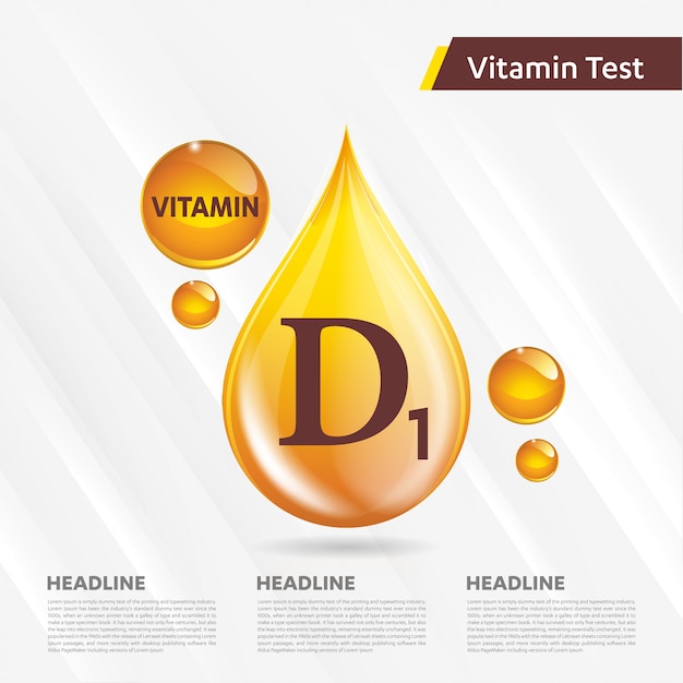 Vitamin d1 icon collection vector illustration golden drop | Premium Vector