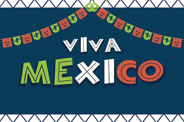 Premium Vector | Viva mexico celebration with garlands