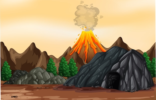 火山噴火屋外シーンイラスト 無料のベクター