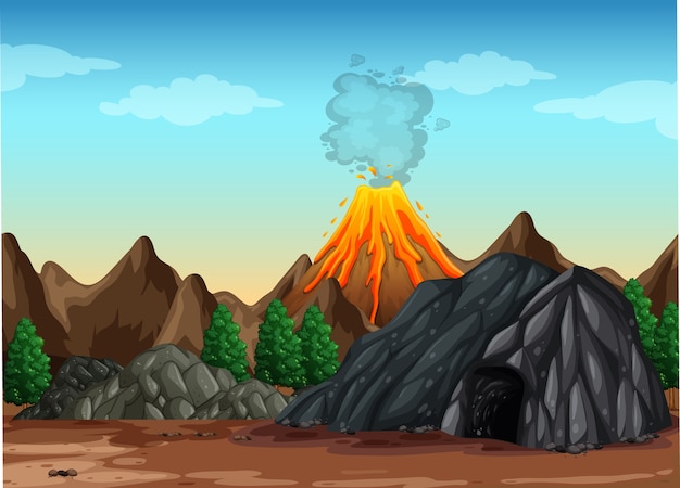 火山噴火屋外シーンイラスト 無料のベクター