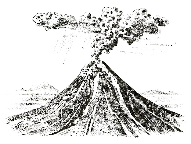 マグマによる火山活動 噴火前の煙 溶岩または自然災害 旅行 冒険のために プレミアムベクター