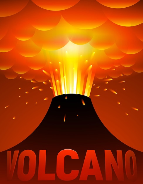 火山の噴火 漫画イラスト プレミアムベクター