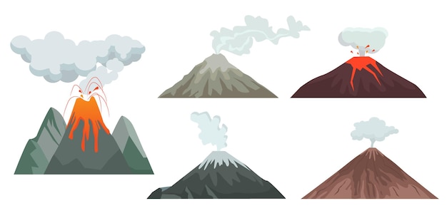 火山の丘と岩のイラスト プレミアムベクター