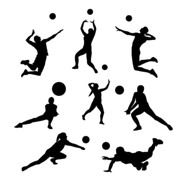 Premium Vector | Volley ball athlete with style and pose silhouettes