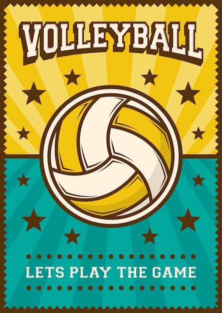 バレーボールバレーボールスポーツレトロポップアートポスターサイネージ プレミアムベクター