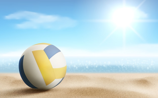 砂浜のイラスト ベクトルにバレーボールボール 無料のベクター