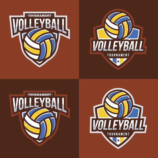 Volleyball logo collection with brown background Vector | Free Download