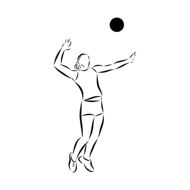 Premium Vector | Volleyball player serving the ball black and white ...