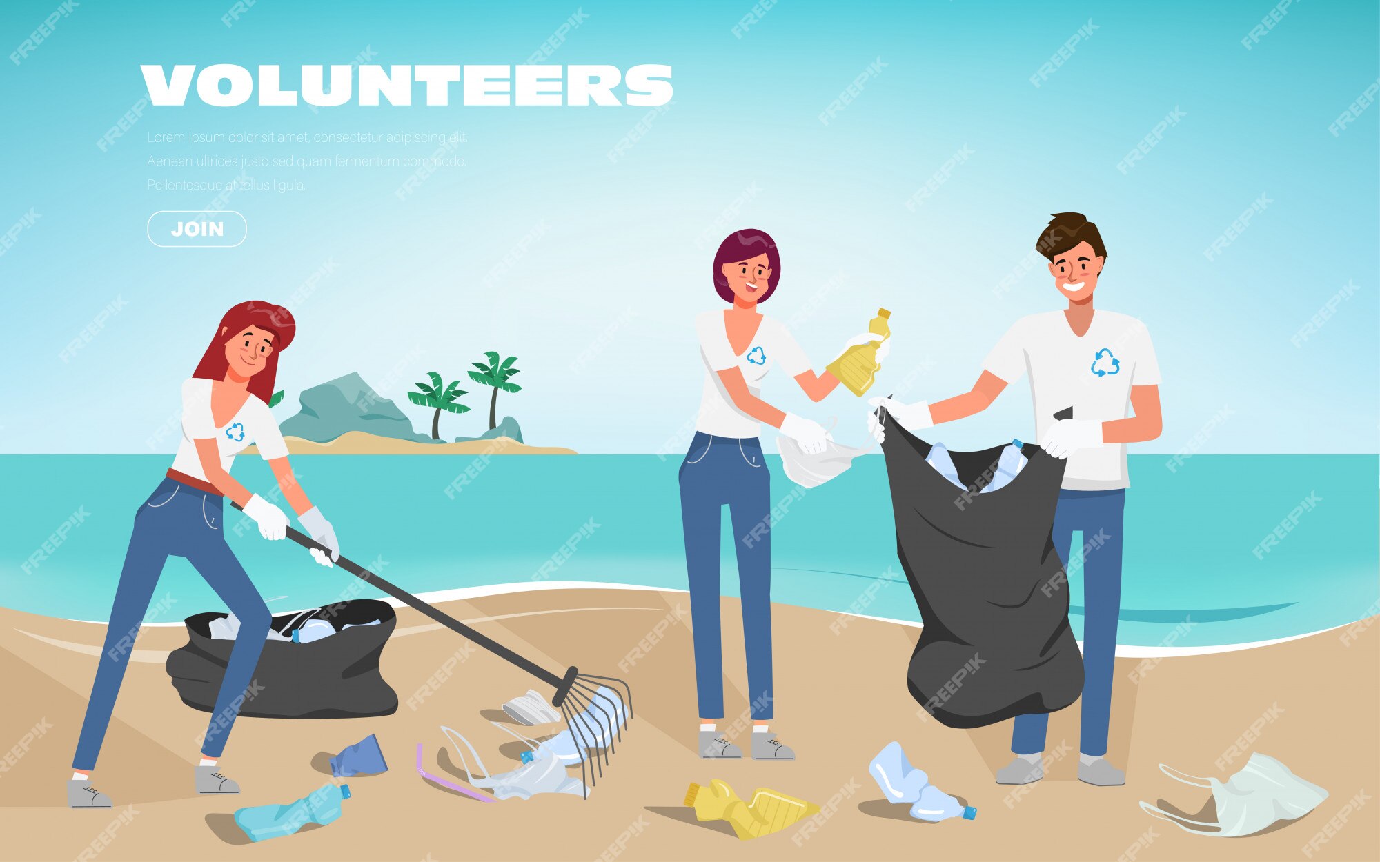 Premium Vector | Volunteers save the oceans of plastic pollution. waste ...