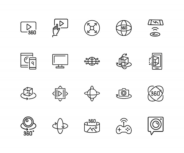 Vrデバイスアイコン 行のアイコンのセット パノラマカメラ スクリーン ゲーム プレミアムベクター