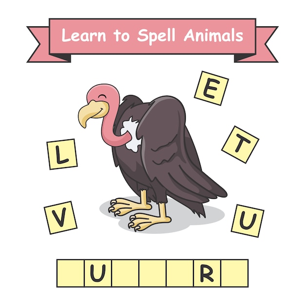 vulture-learn-to-spell-animals-vector-premium-download