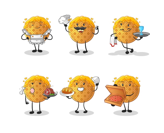 Premium Vector The Waffle Restaurant Group Character Cartoon Mascot