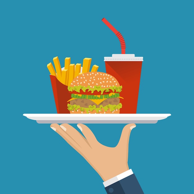 Premium Vector | Waiter delivers the food. service in cafe fast food ...