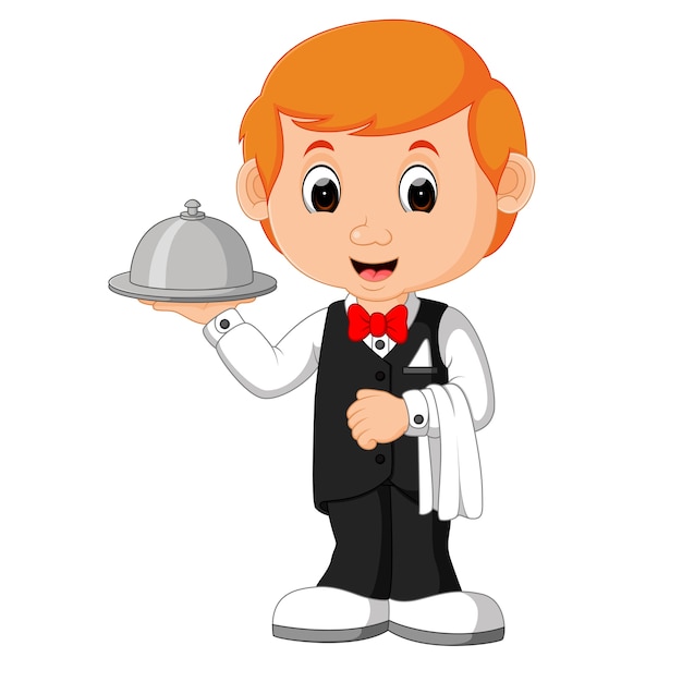 Premium Vector | Waiter restaurant serving cartoon