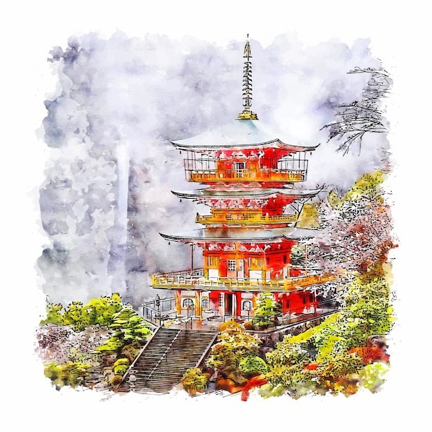 Download Premium Vector | Wakayama castle japan watercolor sketch hand drawn illustration
