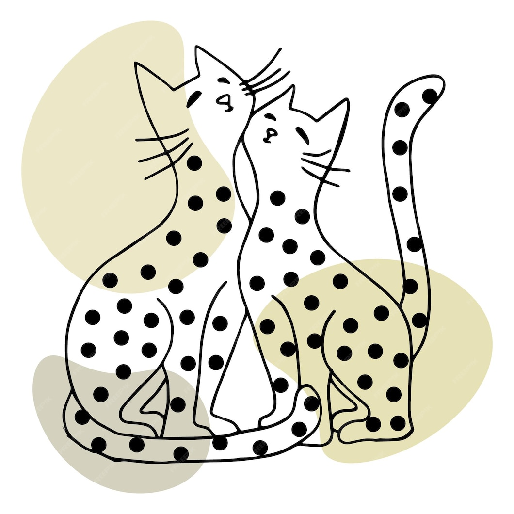 Premium Vector Wall art two cute spotted cats hugging each other line