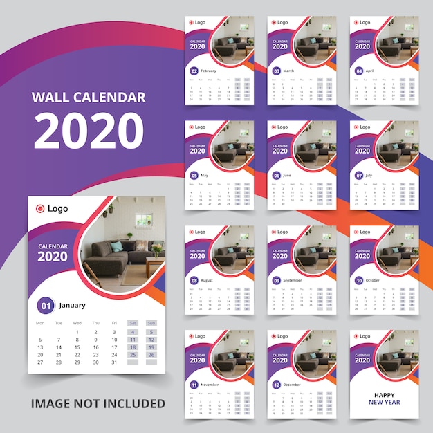 Wall calendar 2020 Premium Vector