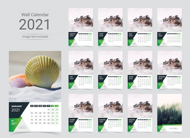 Kalender dinding 2021 Vektor Premium