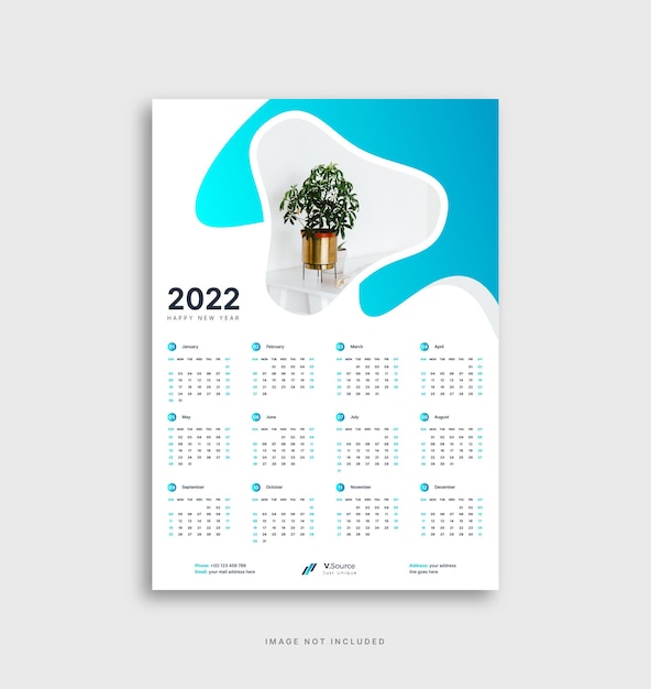 Premium Vector Wall Calendar 2022 Template Or 1 Page Wall Calendar 2022 6508