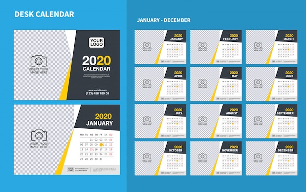 Wall desk calendar template for 2020 year. vector design print template Premium Vector