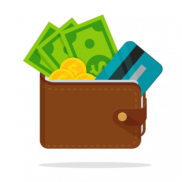 Wallet with a lot of dollar money with credit cards separated Premium Vector