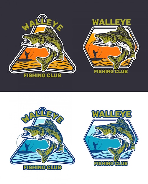 Walleye fishing club badge set | Premium Vector