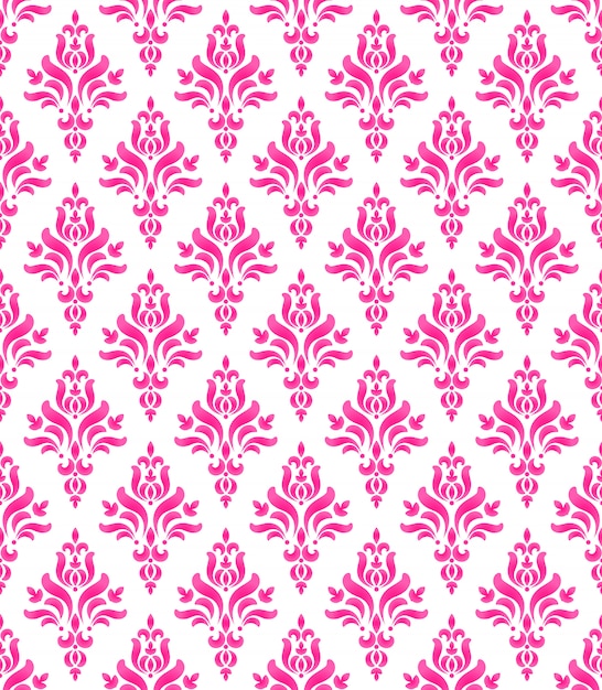 バロック様式の壁紙 シームレスなピンクと白のダマスク模様の壁紙 プレミアムベクター