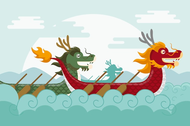 Wallpaper with dragon boat | Free Vector