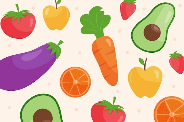 果物と野菜のコンセプトの壁紙 無料のベクター