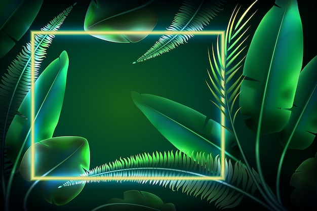 Free Vector Wallpaper With Realistic Leaves With Neon Frame 