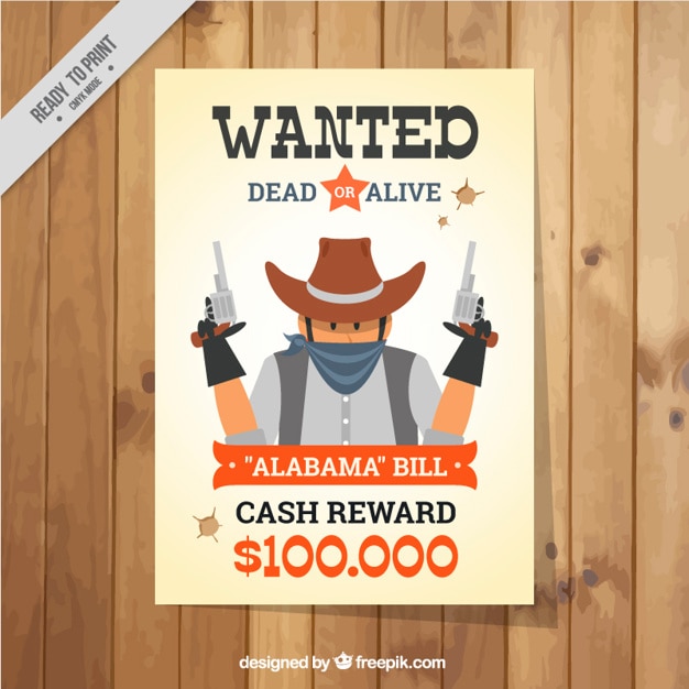 Wanted poster with dangerous criminal in flat design Vector | Free Download