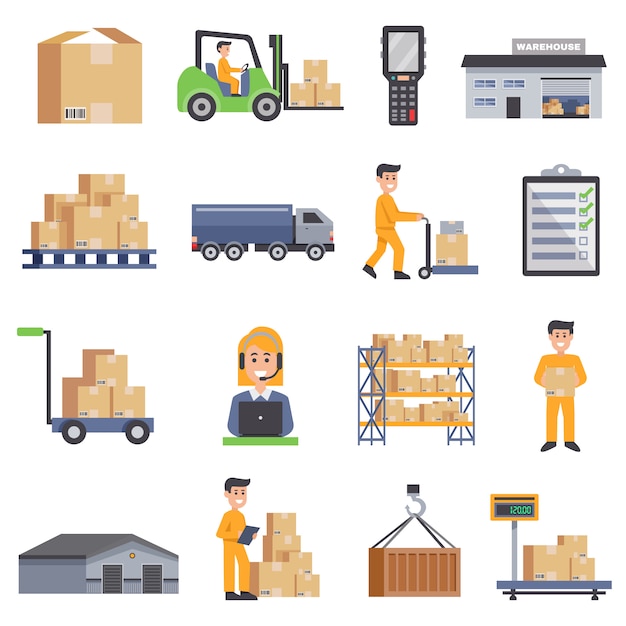 Free Vector | Warehouse flat icons set