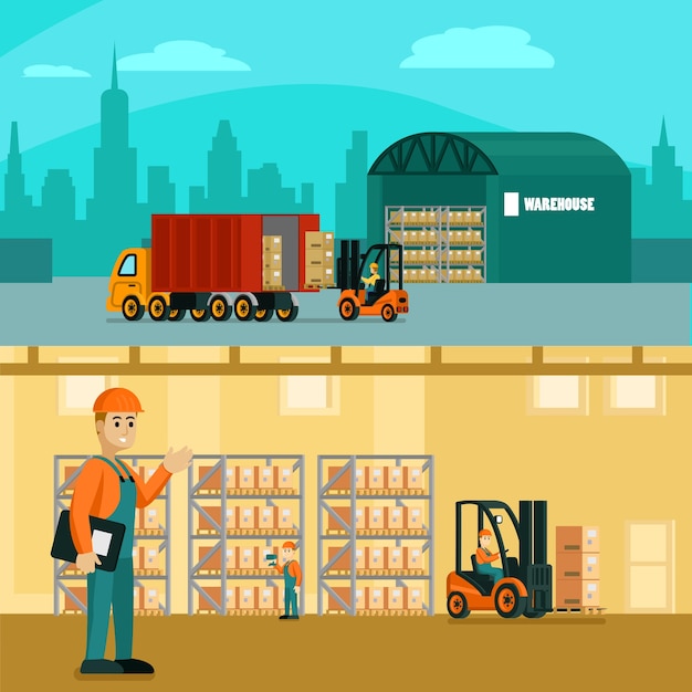 Free Vector | Warehouse horizontal illustration