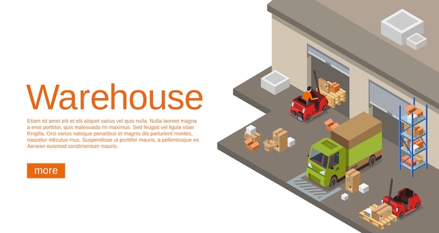 Warehouse isometric 3D of storehouse and logistics transport for web site Free Vector Warehouse isometric 3D of storehouse and logistics transport for web site Free Vector