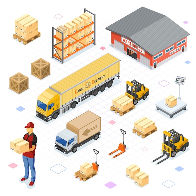 Premium Vector | Warehouse, storage, logistics and delivery isometric ...