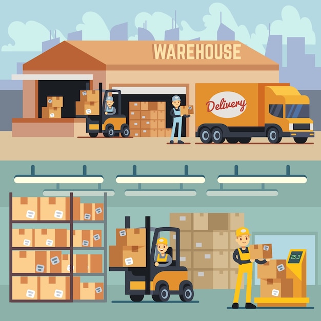 Premium Vector | Warehouse storage and shipping logistics vector ...