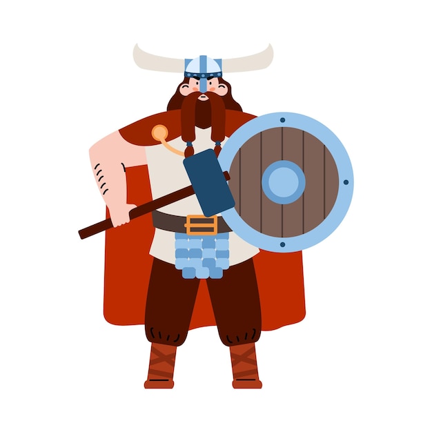 Premium Vector | Warrior viking in horned helmet and armors hold weapon ...