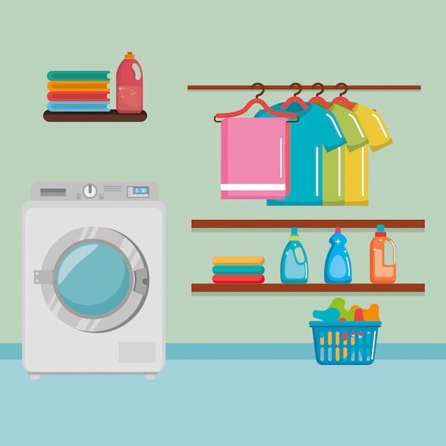 Wash machine with laundry service icons | Free Vector