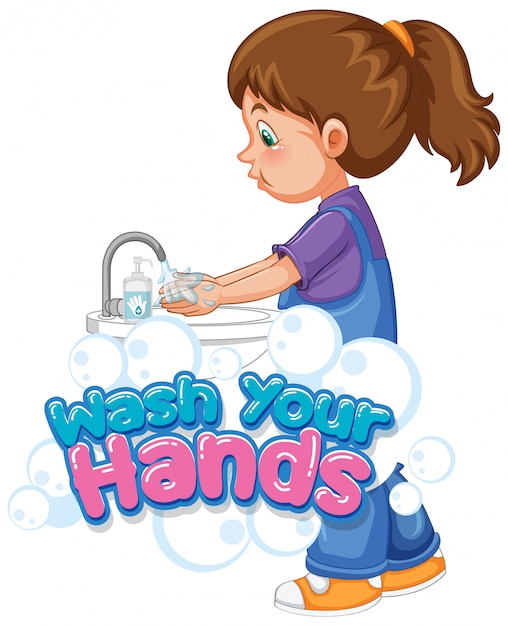 Wash your hands poster design with girl washing hands | Free Vector