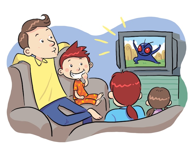 Premium Vector Watching Tv With Family