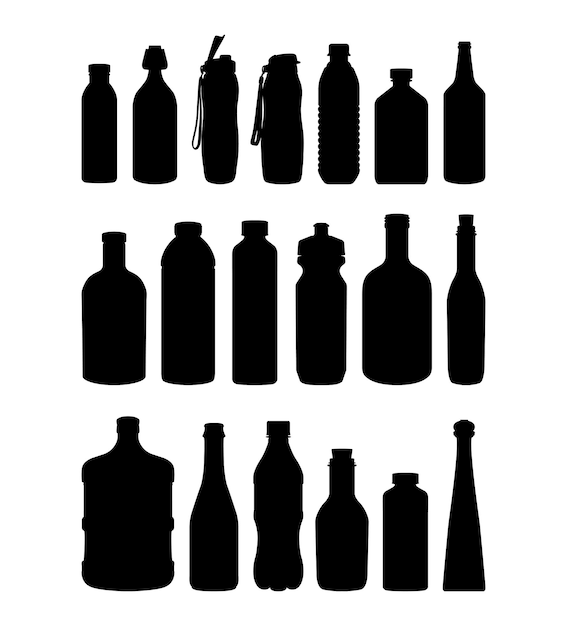 Premium Vector | Water alcohol and oil bottle silhouettes