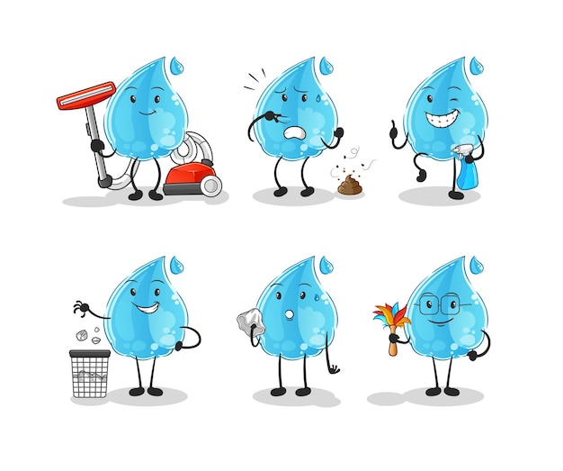 Premium Vector | Water Drop Cleaning Group Character. Cartoon Mascot Vector