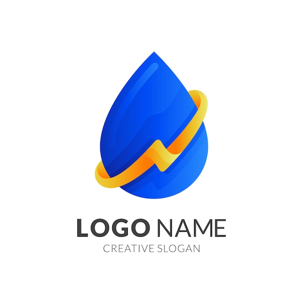 雷のデザインと水滴のロゴ プレミアムベクター