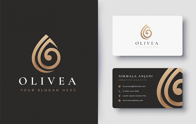 Water drop / olive oil logo and business card design Premium Vector
