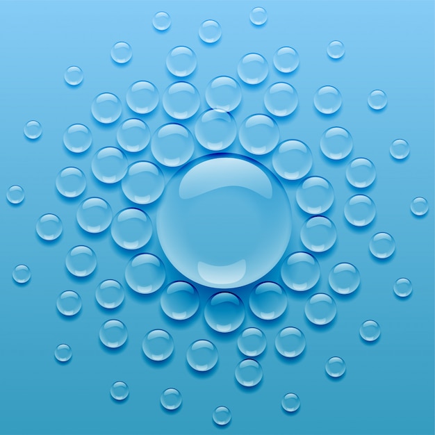 青い背景上の水滴 無料のベクター