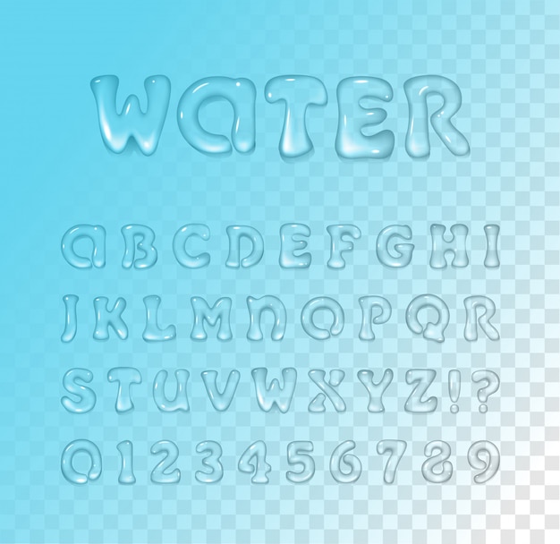 Download Water / gel font on blue transparent background. typeface. glossy letters | Premium Vector
