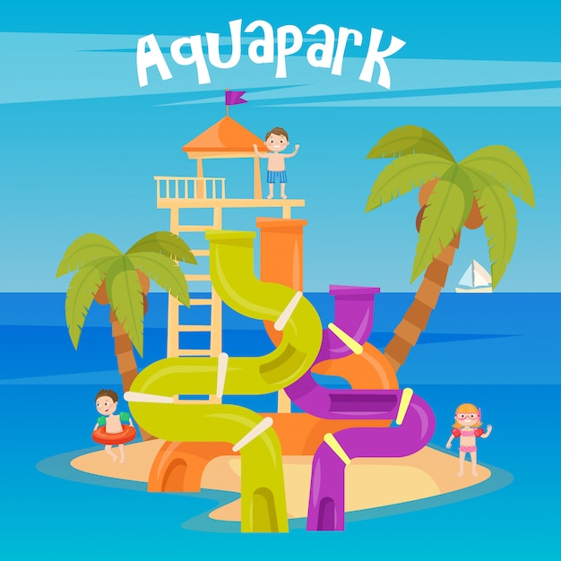 Water park. summer vacation. fun aquapark. water hills. vector ...