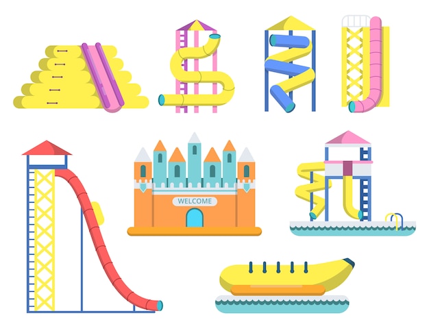 Premium Vector | Water park with various attractions