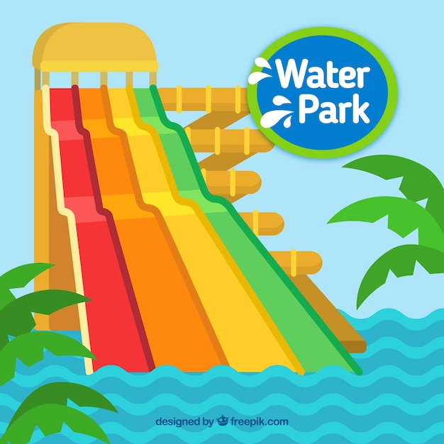 Water park with waves and palm trees