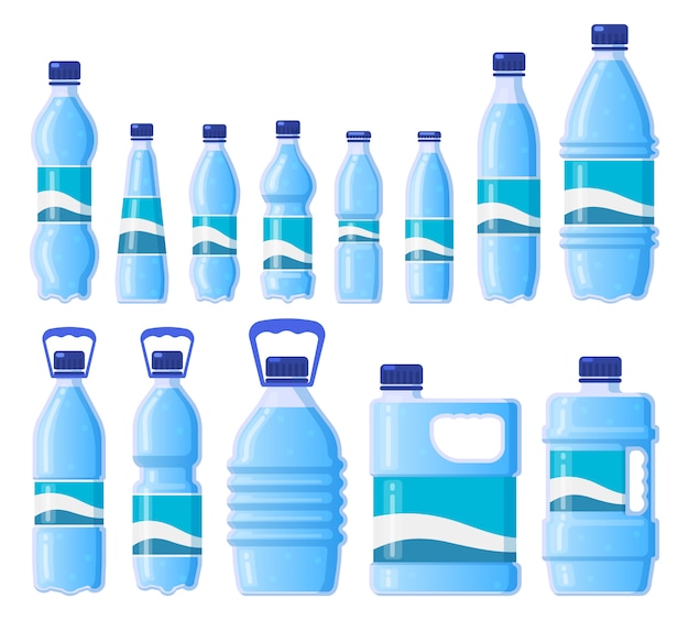 水ペットボトル 飲料プラスチック ガラス包装 ボトル入り飲料水 冷水貯蔵 ボトルイラストアイコンセットを飲みます ボトル飲料 飲料水 プラスチック容器 プレミアムベクター